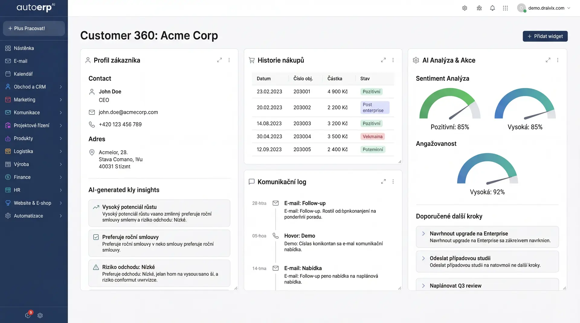 AutoERP AI - zákaznický profil 360