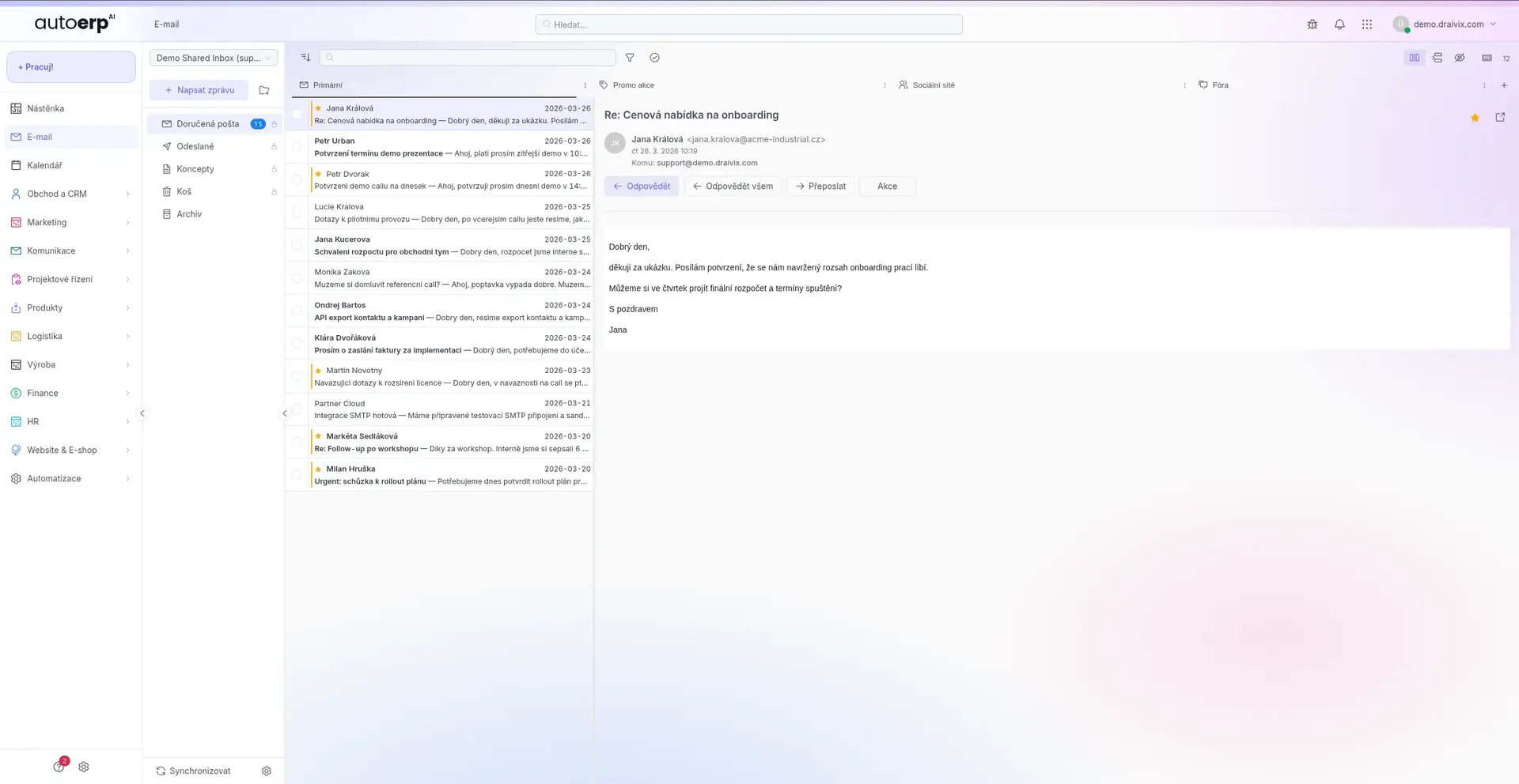 AutoERP - emailova verifikace a dorucitelnost